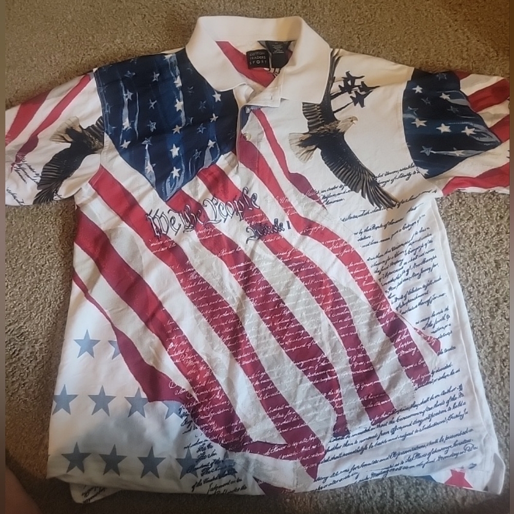 Cotton Traders Sport Mens Red White Blue Short Sleeve bald eagle Polo Size XL